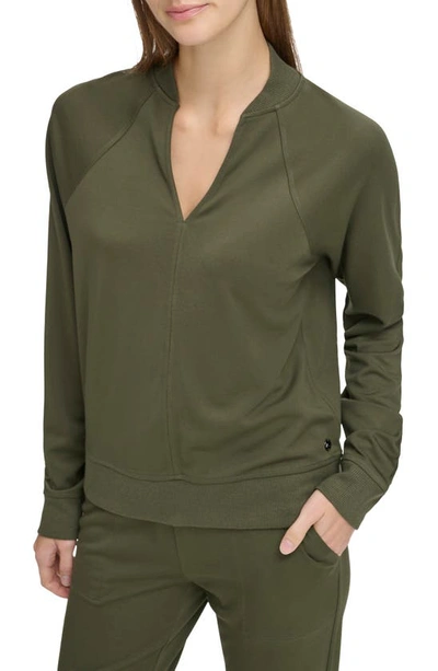 Shop Andrew Marc Sport V-neck Long Sleeve T-shirt In Forest Green