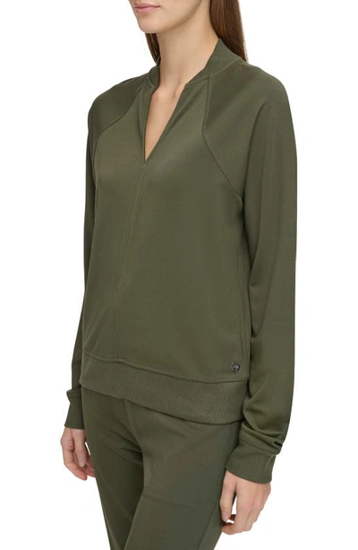 Shop Andrew Marc Sport V-neck Long Sleeve T-shirt In Forest Green