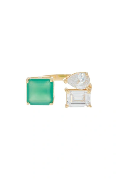 Shop Argento Vivo Sterling Silver Emerald Stone & Cz Split Shank Ring In Gold