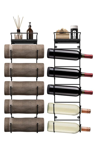 Sorbus Wall Mounted Towel Rack With Shelf In Black