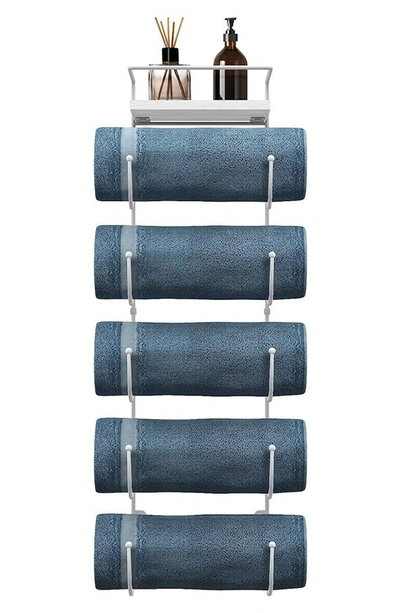 Sorbus Wall Mounted Towel Rack With Shelf In White