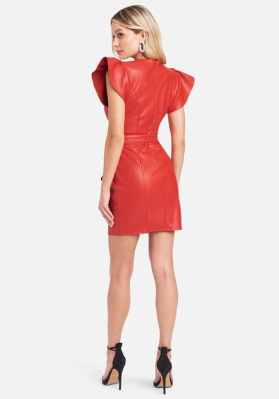Bebe Ruffle Vegan Leather Dress In Red Alert