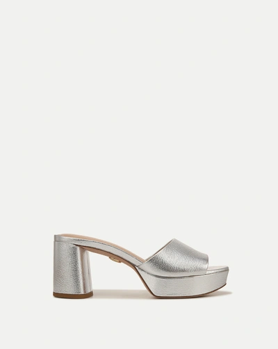 Shop Veronica Beard Dali Metallic Leather Block-heel Sandal In Silver