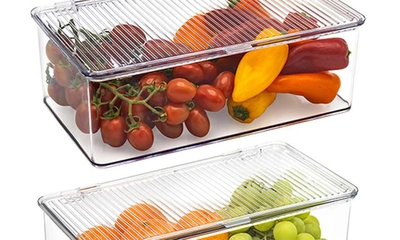 Sorbus Set Of 3 Hinged Lid Storage Bins In Clear
