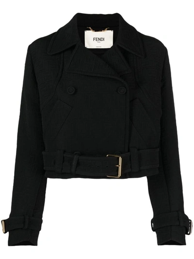Shop Fendi Cotton Double-breasted Jacket In Black