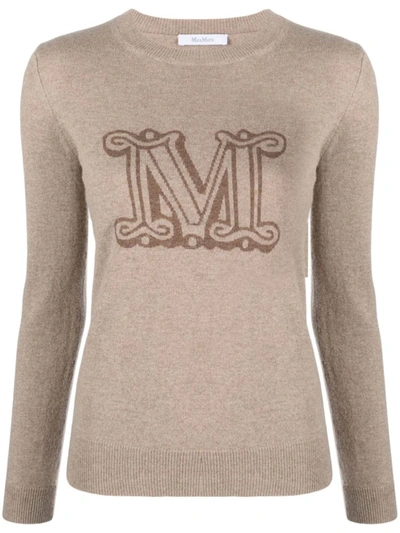 Shop Max Mara Logo Cashmere Sweater In Beige