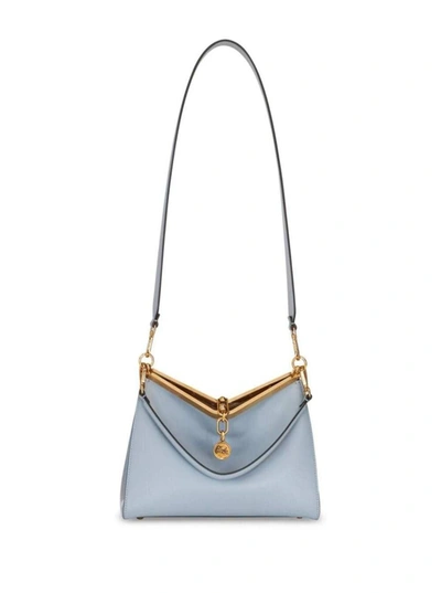 Shop Etro 'medium Vela' Light Blue Shoulder Bag With Logo And Pegasus Charm In Leather Woman
