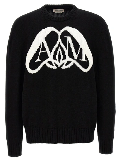Shop Alexander Mcqueen 'logo Seal' Sweater In White/black