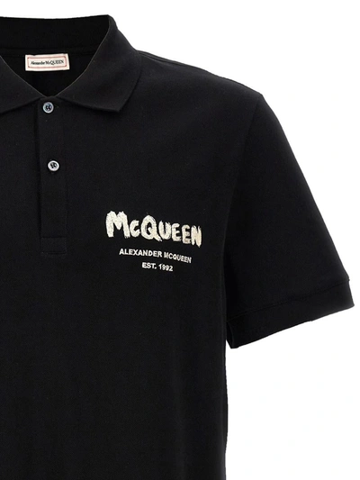 Shop Alexander Mcqueen 'mcqueen Graffiti' Polo Shirt In Black