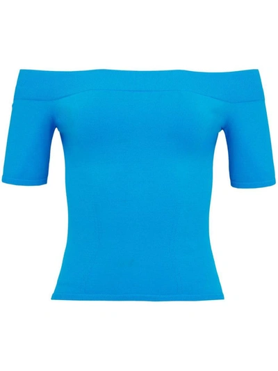 Shop Alexander Mcqueen Off Shoulder Top In Blue