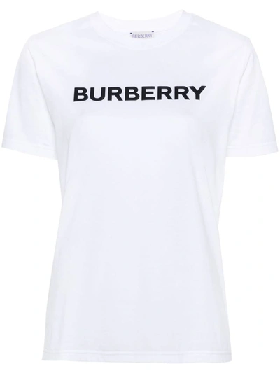 Shop Burberry Logo Cotton T-shirt In White