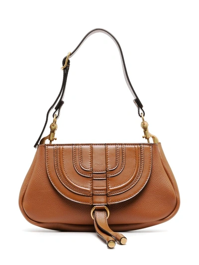 Shop Chloé Marcie Leather Shoulder Bag In Leather Brown