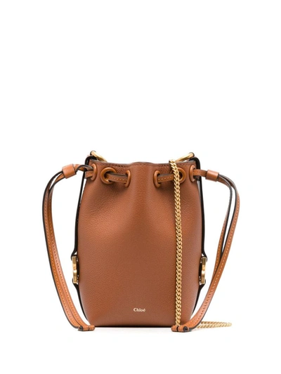 Shop Chloé Marcie Small Leather Bucket Bag In Leather Brown