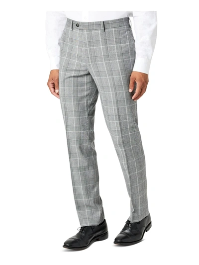 Shop Tallia Vane Mens Plaid Formal Dress Pants In Grey