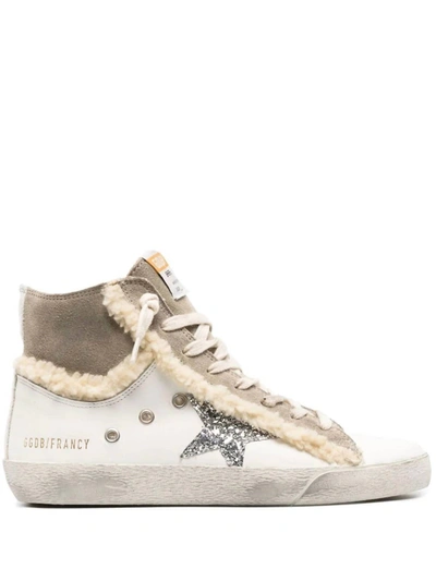 Shop Golden Goose Francy Shearling High-top Sneakers In White/taupe In Multi