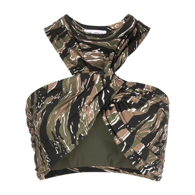 Attico Asahi Camouflage-print Crop Top In Green/brown
