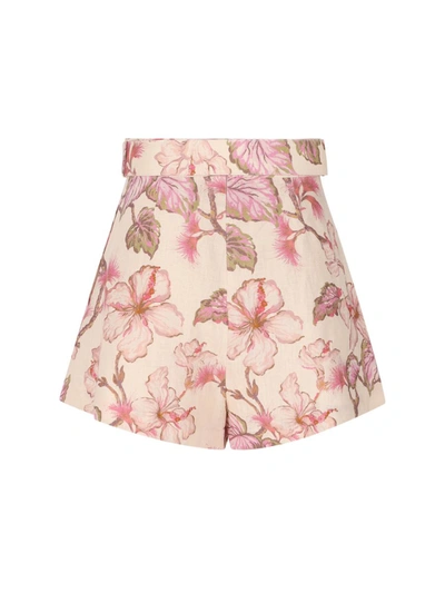 Shop Zimmermann Shorts In Coral Hibiscus