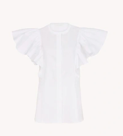 Shop Chloé Ruffle-sleeve Cotton Blouse In White