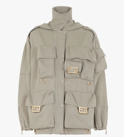Fendi Utility-inspired Beige Jacket With High Collar In Beige