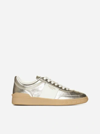 Shop Valentino Upvillage Leather Sneakers In Platinum,ivory,amber