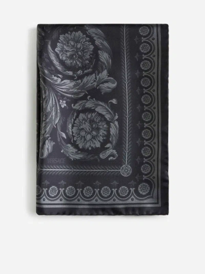 Shop Versace Barocco Print Silk Scarf In Black