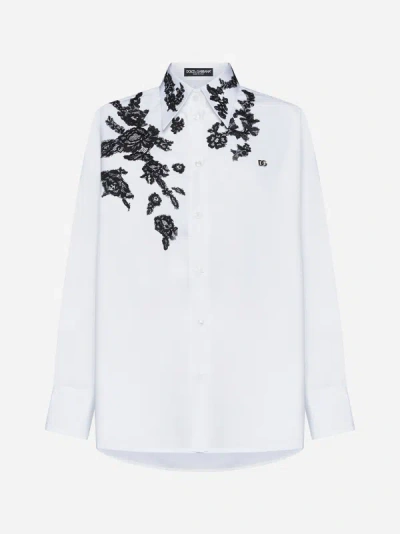 Shop Dolce & Gabbana Lace-detail Cotton Shirt In Optic White