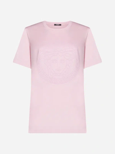 Shop Versace Medusa Logo Cotton T-shirt In Pale Pink
