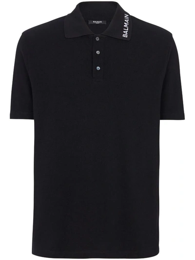 Shop Balmain Stitch Collar Polo Straight Fit Clothing In Black
