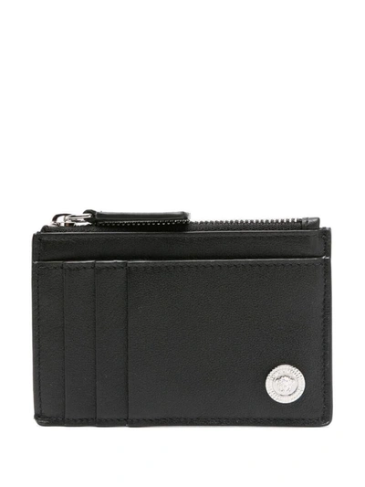 Shop Versace Card Case Whit Zipper Calf Accessories In Black