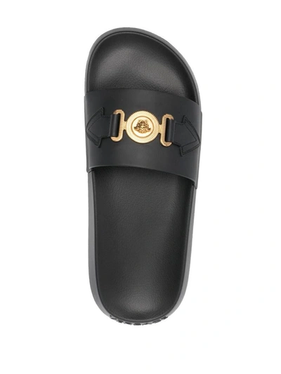 Shop Versace Slides Leather Shoes In Black