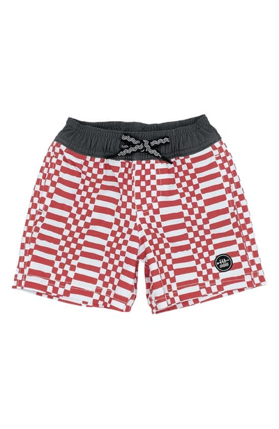 Shop Feather 4 Arrow Kids' Double Check Volley Swim Trunks In Chili Pepper