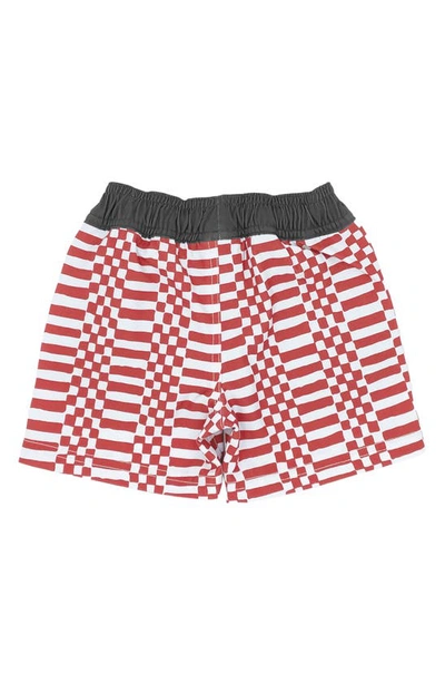 Shop Feather 4 Arrow Kids' Double Check Volley Swim Trunks In Chili Pepper