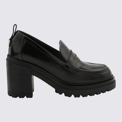 Shop Sergio Rossi Black Leather Heel Loafers