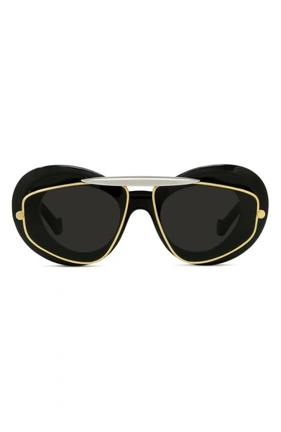 Shop Loewe Double Frame 47mm Small Cat Eye Sunglasses In Shiny Black / Smoke