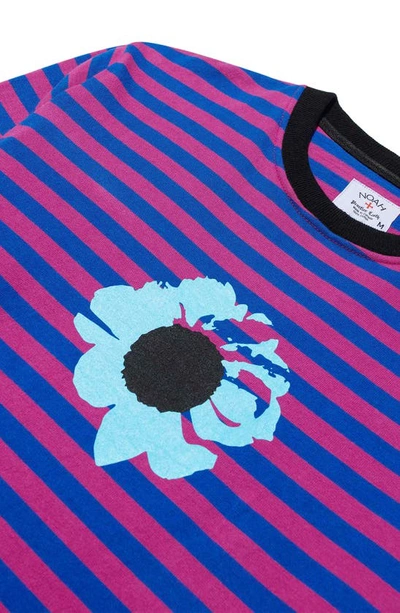 Shop Noah X The Cure Stripe Cotton Graphic T-shirt In Pink/ Blue