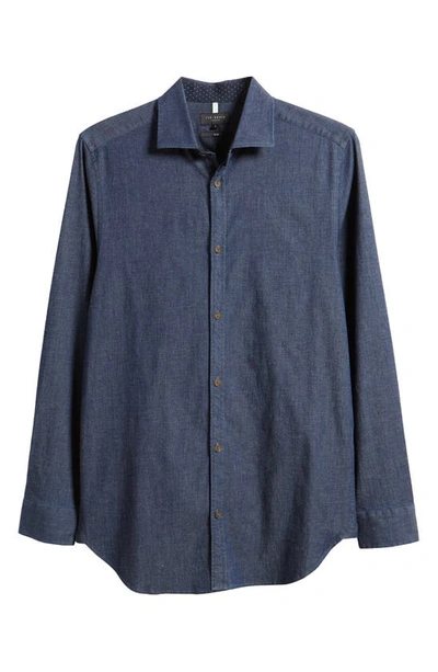 Shop Ted Baker Loders Slim Fit Stretch Chambray Button-up Shirt In Blue