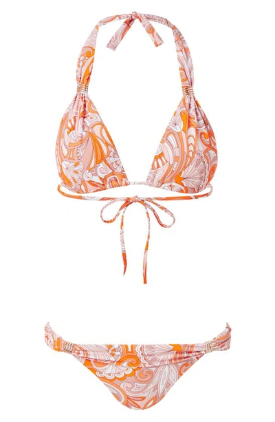 Shop Melissa Odabash Grenada Print Triangle Bikini Top In Mirage Orange