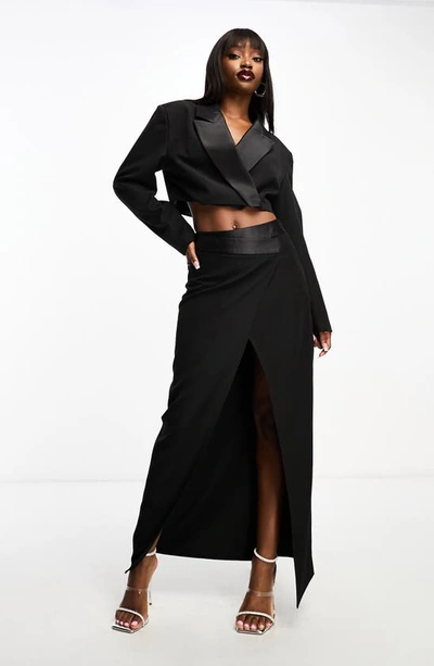 Shop Asos Design Asymmetric Tuxedo Maxi Skirt In Black