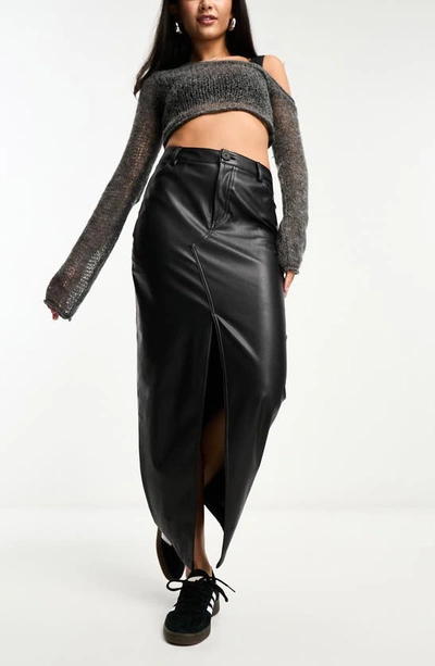 Shop Asos Design Faux Leather Maxi Skirt In Black
