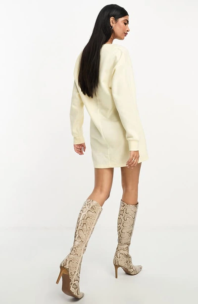 Shop Asos Design V-neck Long Sleeve Sweater Minidress In White