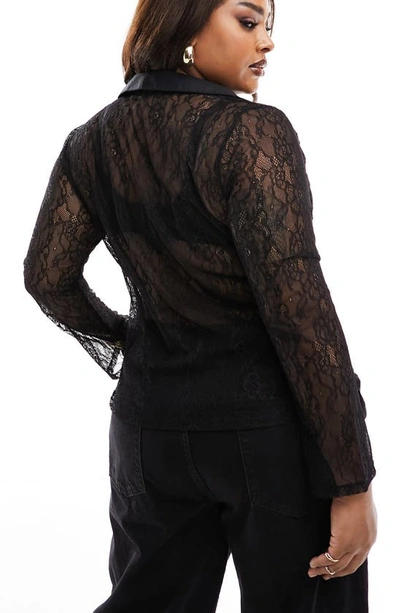 Shop Asos Design Curve Ruched Sheer Lace Shirt In Black