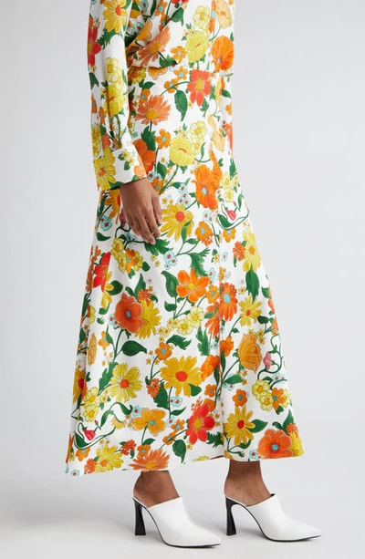 Shop Stella Mccartney Flora Print Midi Skirt In 7504 - Multicolor Orange