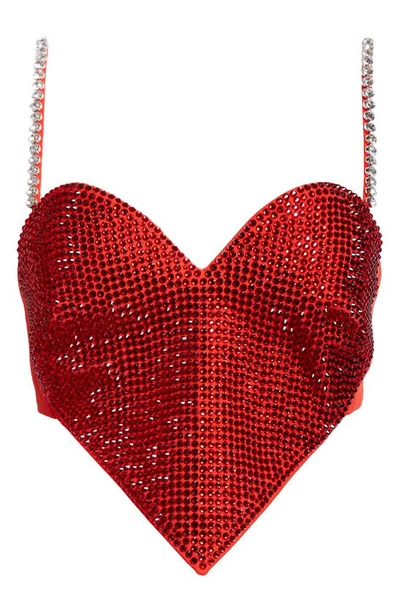 Area Crystal Embellished Stretch Virgin Wool Heart Top In Scarlet