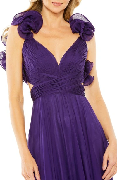 Shop Mac Duggal Rosette Chiffon Cutout Empire Waist Gown In Royal Purple