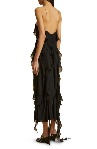 Shop Khaite The Pim Ruffle Silk Charmeuse Dress In Black