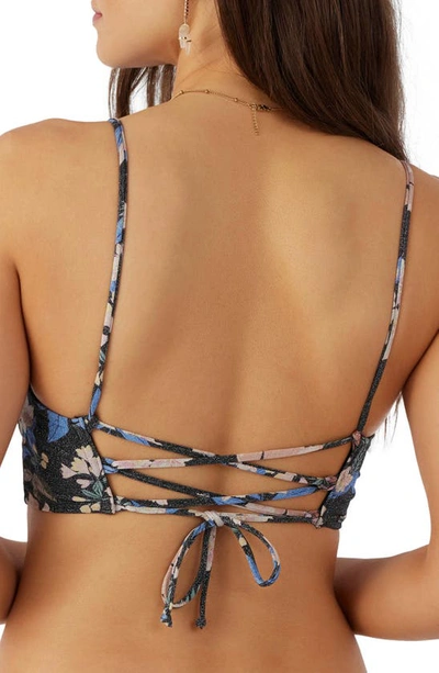 Shop O'neill Matira Tropical Middles Metallic Bikini Top In Black