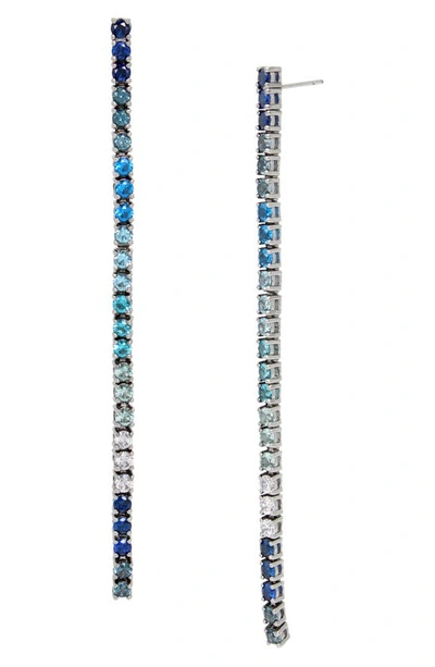 Shop Kurt Geiger Rainbow Cubic Zirconia Linear Drop Earrings In Blue