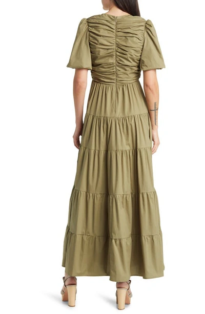 Shop Charles Henry Ruched Tiered Dress In Olive