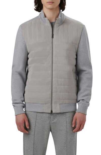Shop Bugatchi Quilted Suede Panel Sweater Jacket In Cement