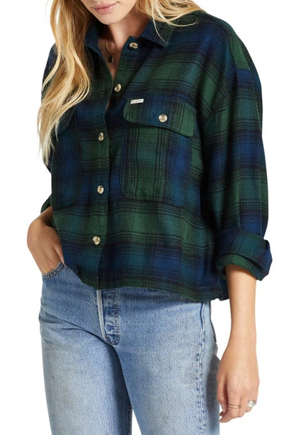 Shop Brixton Bowery Plaid Cotton Flannel Button-up Shirt In Pine Needle/ Deep Sea